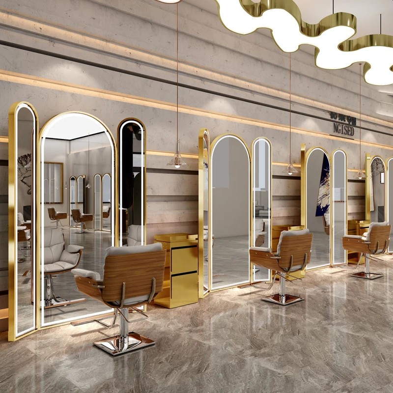 Illuminated Full-length Led Barber Mirror Station Makeup Mirror Desktop Hairdressing Smart Beauty Hair Salon Mirror Station