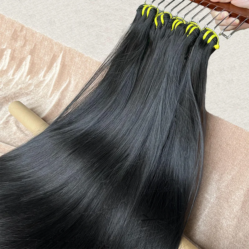 Weave Bundles Raw Indian Human Hair Single Donor 12A Grade High Quality Double Drawn Straight Raw Hair Bundles