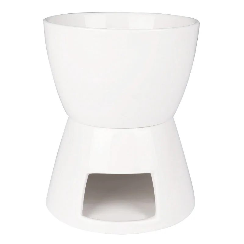 Custom Porcelain Tealight Fondue Pot Swiss Cheese Chocolate Melting Ceramic Fondue Set with Fork