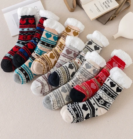 Wowei Womens Slipper Socks Fuzzy Fluffy Cabin Cozy Winter Thick Warm Comfy Fleece Soft Grips Christmas Socks