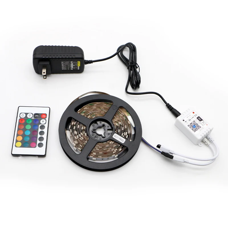 Flexible LED Strip Light Set 5 Meter RGB SMD 5050 30LED/M 36W IP20 DC12V + RGB IR Remote Controller + Adapter