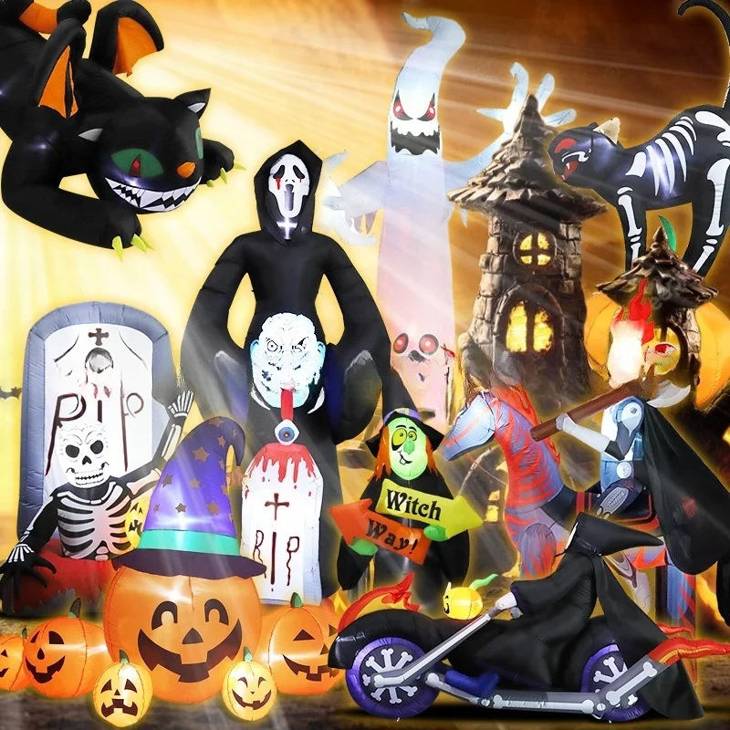 Halloween Pumpkin Ghost Inflatable Decorations Rotating Magic LED Lights Cute Indoor/Outdoor Clearance Home Holiday Yard Lawn