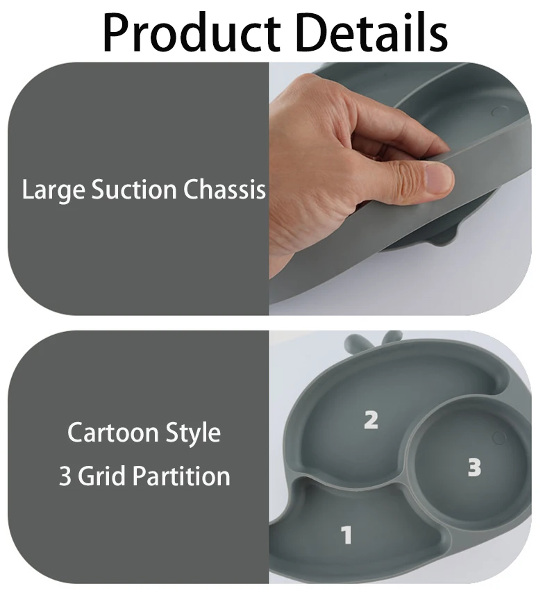 High Quality Whale Shape Silicone Baby Plate with Suction Dishwasher Safe BPA Free Non Slip Divided Toddler Feeding Tray