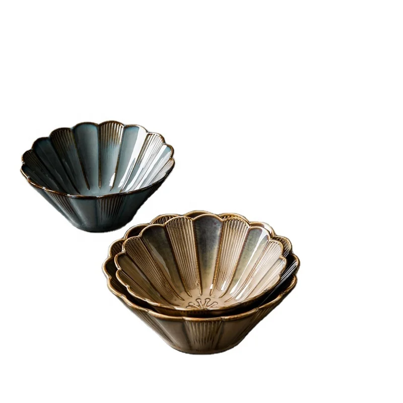 Luxury Tableware Rimmed Soup Salad Mixing Ceramic Bowl Set For Large Porcelain Serving Bowls Japanese Style Noodle Rice Ramen