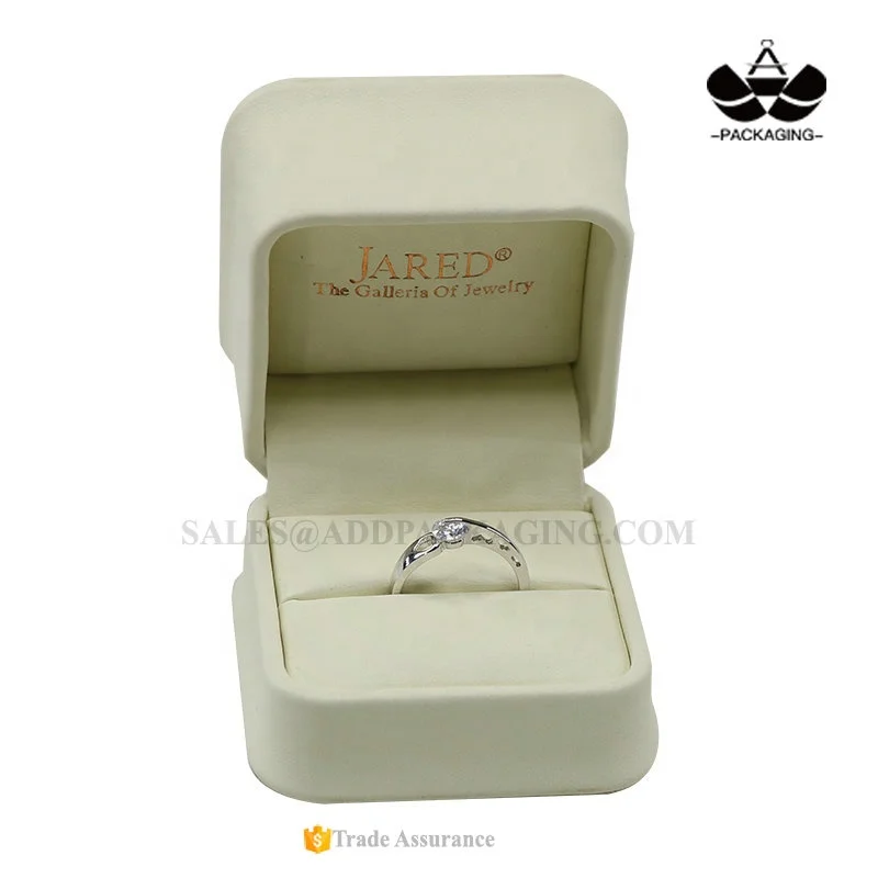 Rose gold LOGO stamped Customized Cream PU leather waist shaped Luxury Jewelry packaging gift single ring box