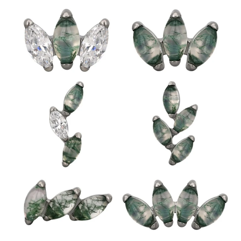 Newest High  Polished Titanium Moss Agate Stone Labret Helix Earring Women  Man Jewelry Piercing Lip Ring