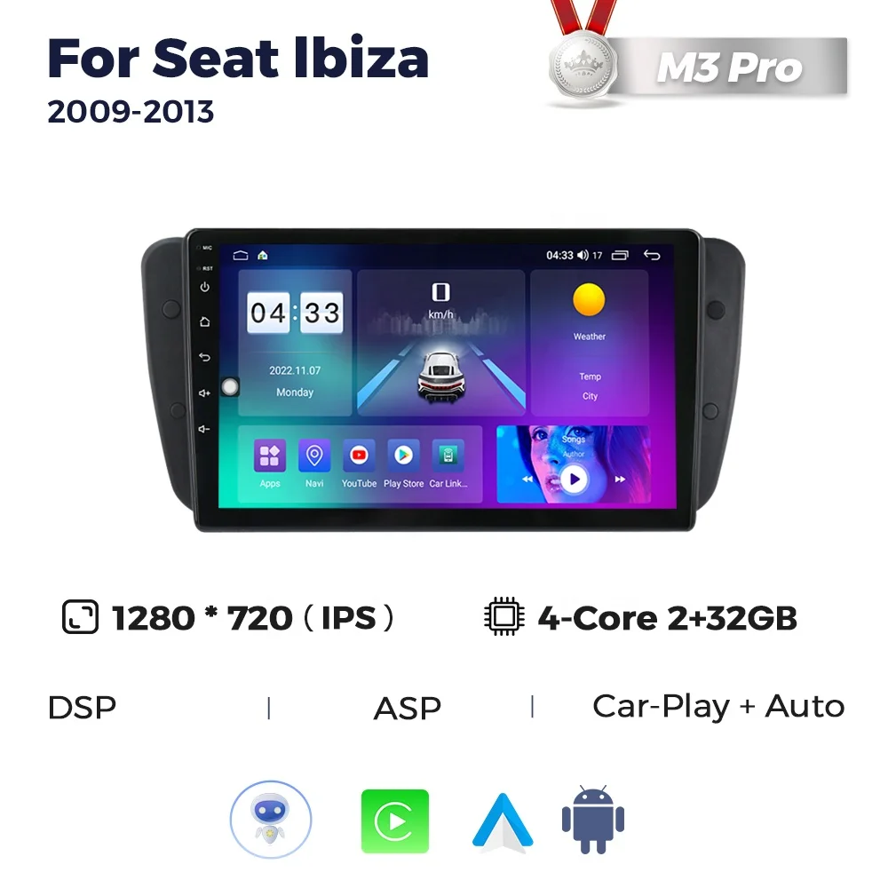 MEKEDE M6 3D 8-core 8 256GB the Newest Android System 2K QLED Screen Car Multimedia Player for Seat Ibiza 2009-2013