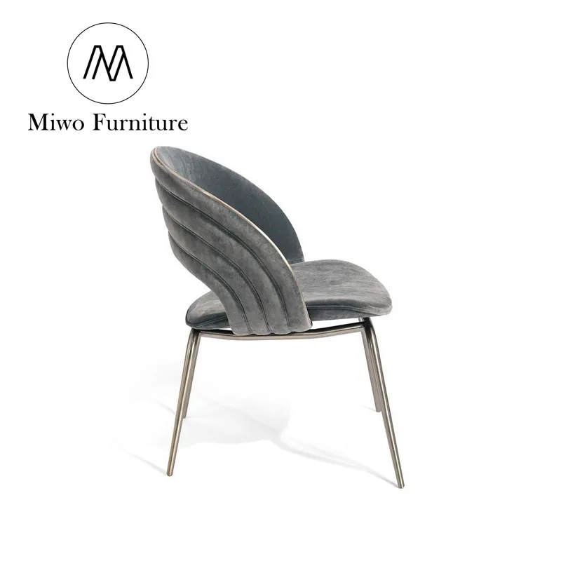 Modern velvet fabric gold stainless steel legs dining chair luxury restaurant furniture upholstered armrest accent chairs