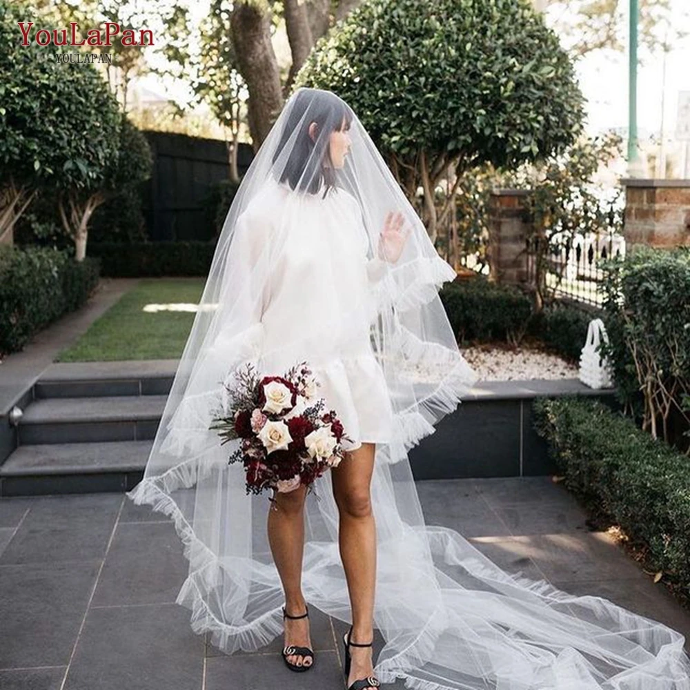 YouLaPan V117 Fashion Fold Edging Custom Polyester Double-Layer Wedding Bridal Veil 3 Meters Long