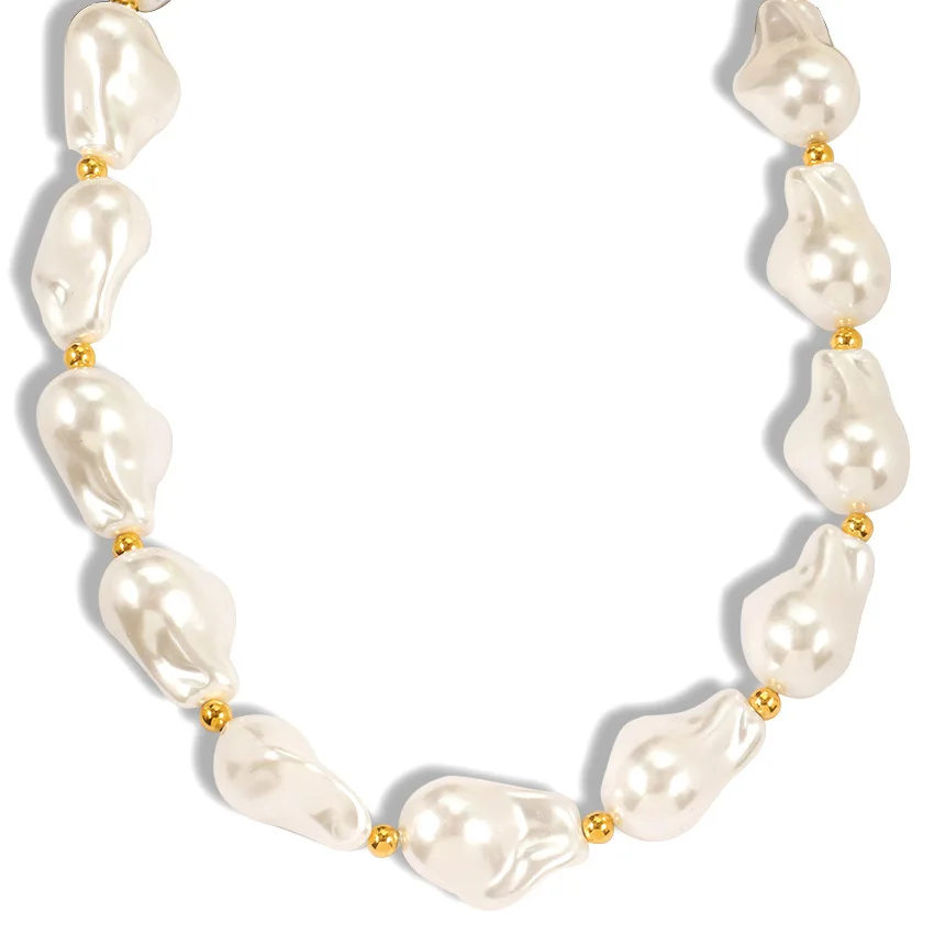 Prime selected Gold Jewelry Big Pearl Necklace Stainless Steel OT Clasp Choker Pearl Necklace Vintage Baroque Pearl Necklace