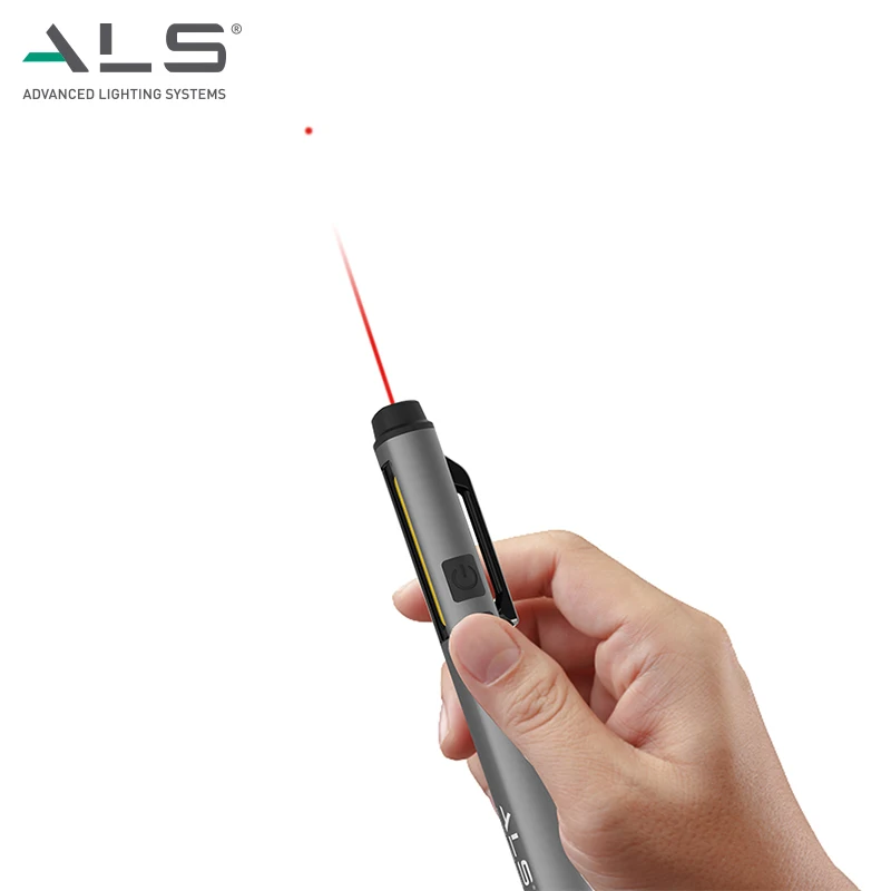 ALS 150lm Portable Rechargeable LED Pen Torch Light with Laser Pointer Mini Flashlight