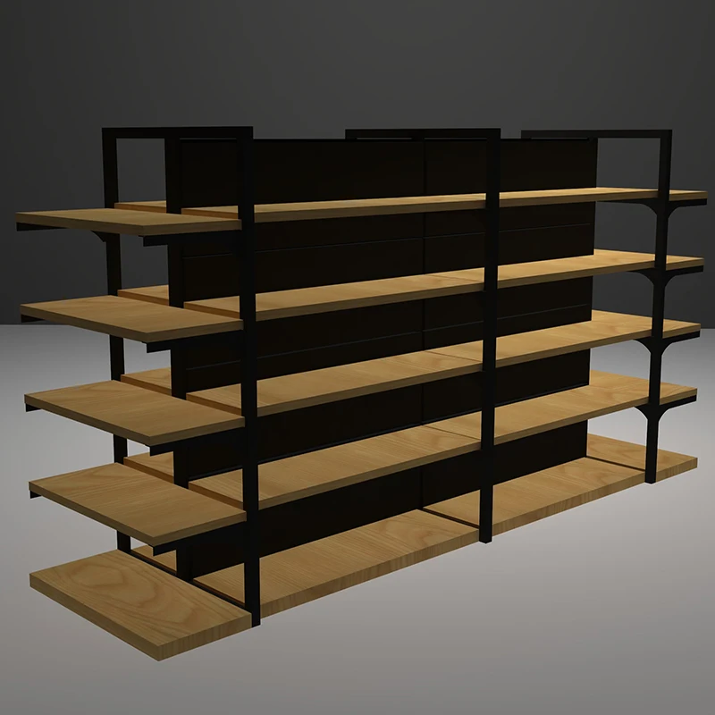 China wholesale wood goods display rack MINISO Shelf flat panel cheap supermarket wooden display racks