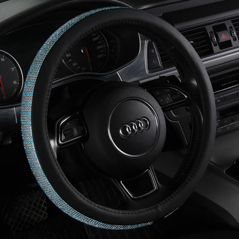Full diamond inlaid steering wheel cover all season universal car micro fiber leather steering wheel cover