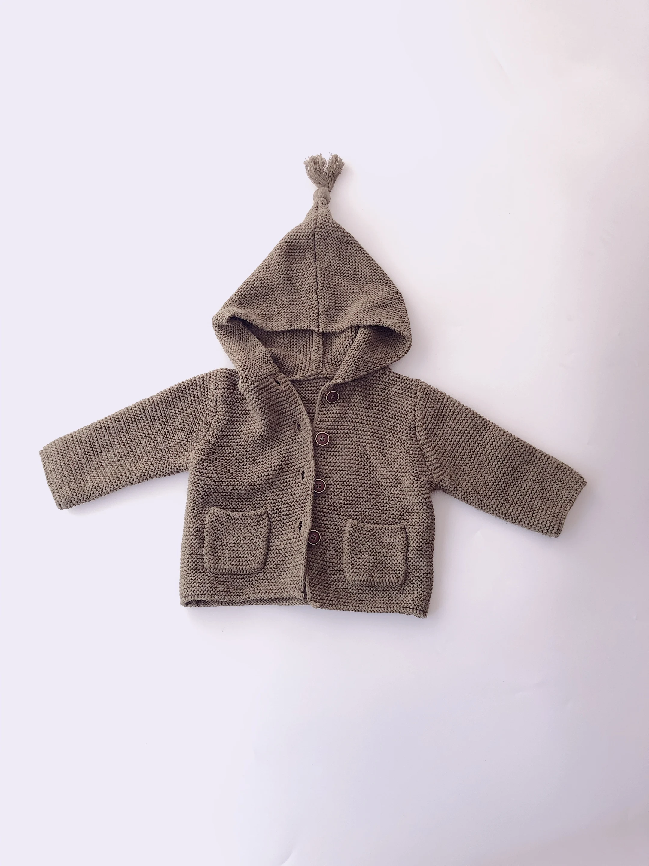 
2021 Fashion Baby Boy Baby Girl Hoodie Button Pocket Knitted Jacket Sweater Cardigan 