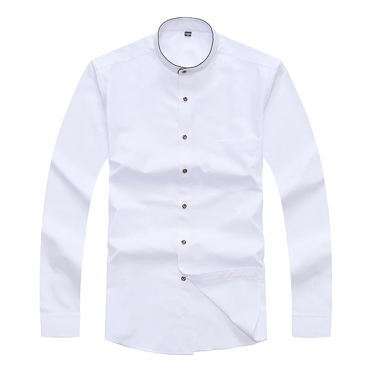 White Men Shirt 2022 New Banded Collar Mens Shirt Male Solid Long Sleeves Casual Cotton Oxford Mandarin Collar Shirts