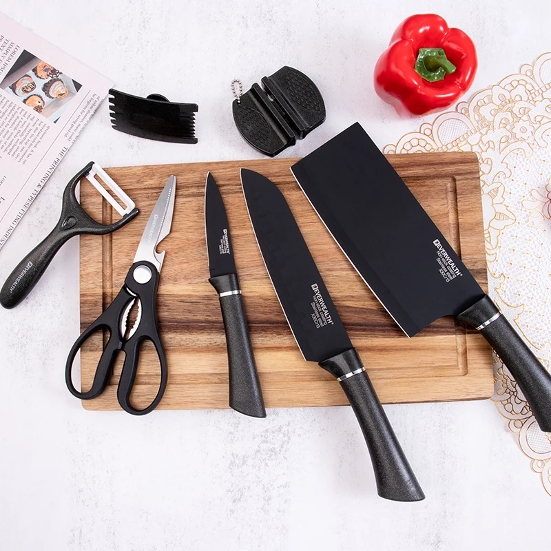 Набор японских кухонных ножей шеф-повара, многофункциональный Набор из 7 ножей из нержавеющей стали для приготовления пищи, сантоку