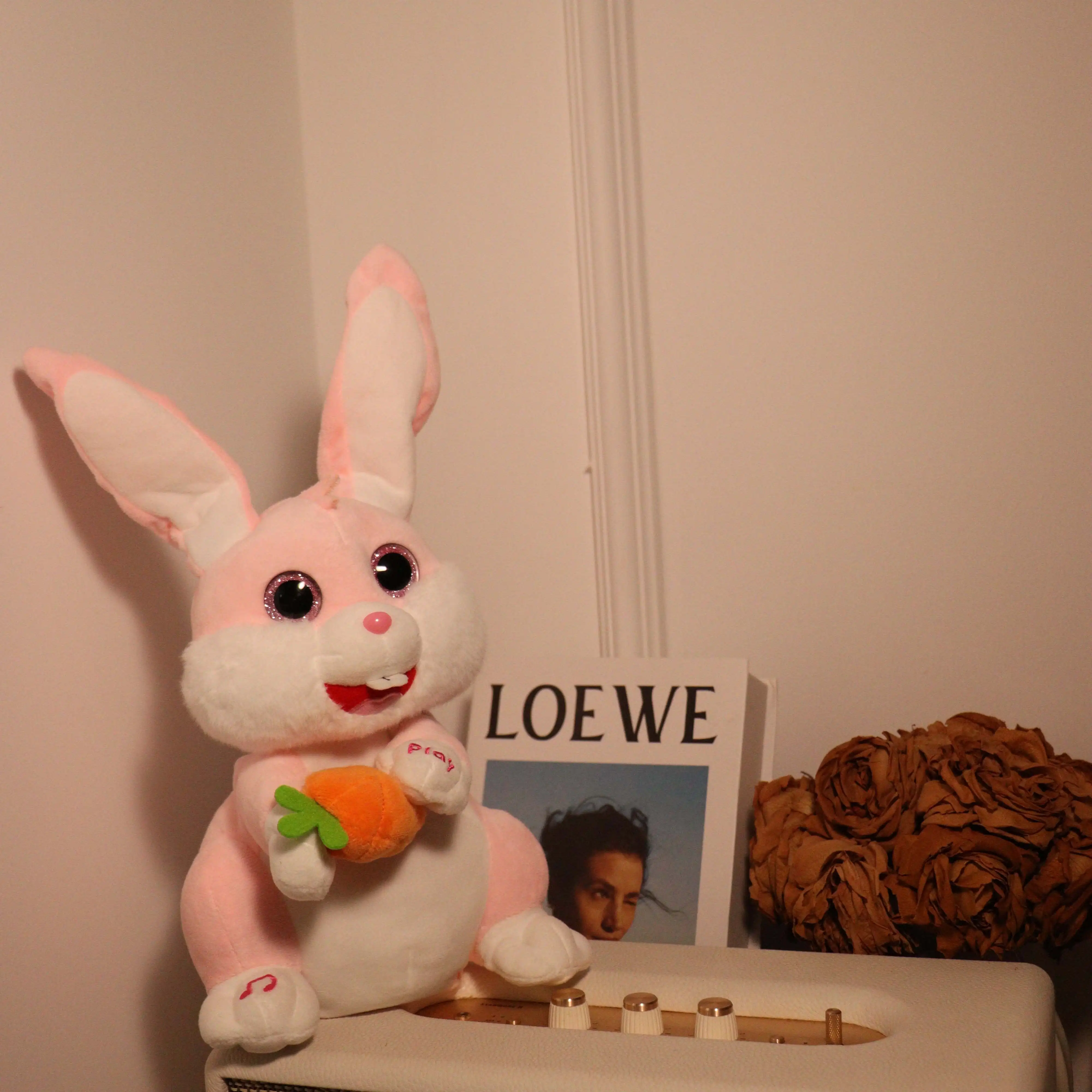 Factory Hot Sale	Kawaii simulation peekaboo automatic Radish Rabbit talking toys stuff toys Electronic plush toys speaker