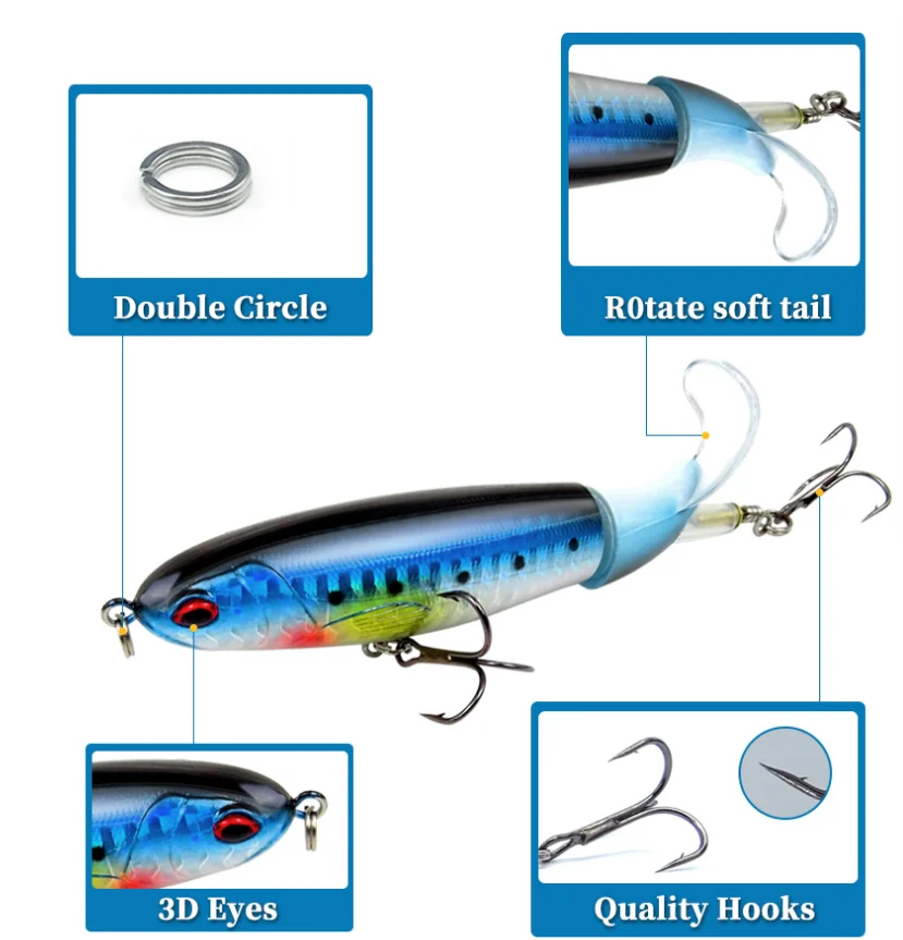  Whopper Popper Topwater рыболовная приманка искусственная жесткая мягкая Поворотная Рыболовная Снасть с хвостом Geer