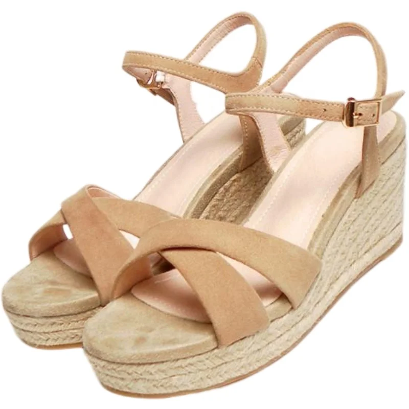 Genuine Leather High Heel Wedge Heel Sandals New Summer Thick Bottom Rope Platform Sandals Roman Shoes For Women