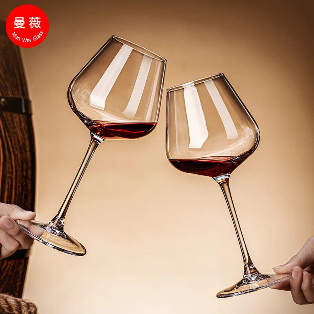 Wholesale Light Luxury Wine Glass Borosilicate Glass Of Wine Gift Box Set High Appearance Level Tall Pink Wine Glasses