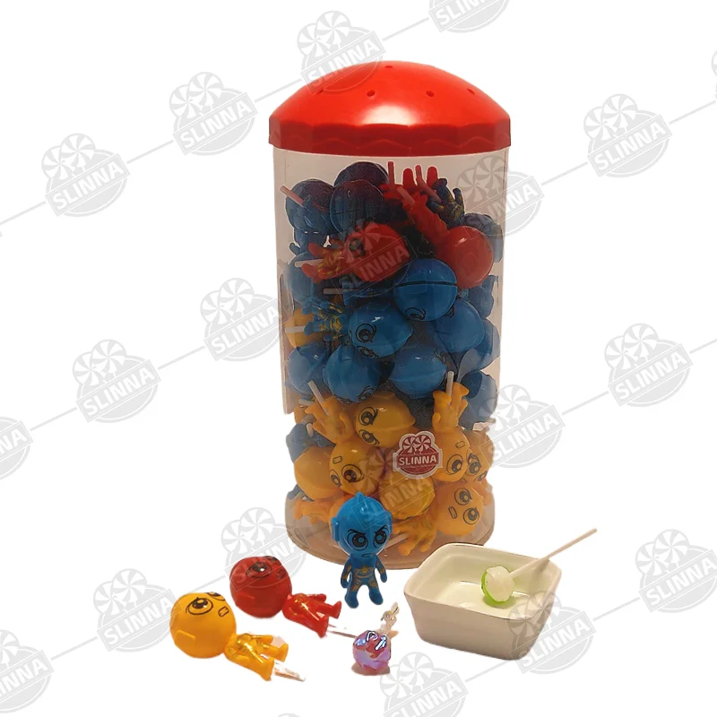 Wholesale Ultraman Shaped Lollipop Candy For Kids Mixed Color Fruity Cartoon Toy Candy Lollipop Packaged in Bottle