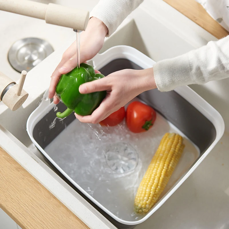 Dish Basin Collapsible with Drain large Carry Handles Washing Basin Collapsible Dish Tub for  Vegetable Fruit Food