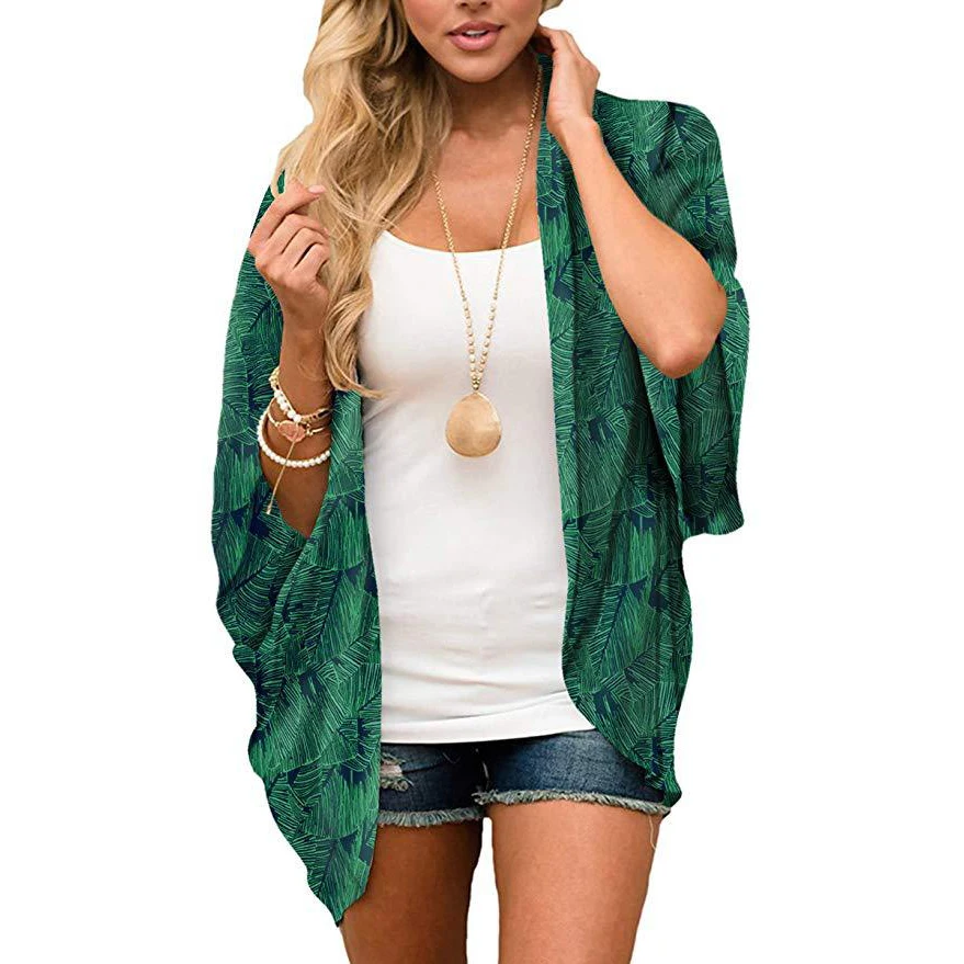24 Colors Wholesale Clothes Women SUMMER Beachwear Sun Protection Floral Printed  Shawl  Blouse Shirt Cardigan Tops Kimono
