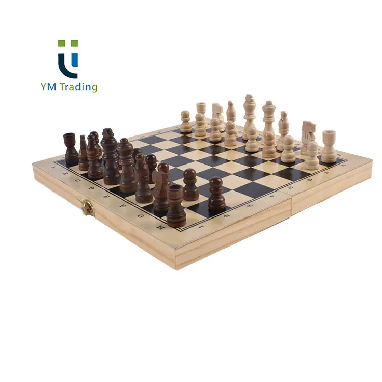 Cheap Folding Travel Chess Game 3 in 1 Wooden Chess Checkers Backgammon Set