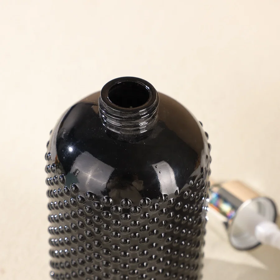 Bubble Design 400ml White Black Blue Color Glass Bottle With 28mm Silver Pump Refillable Lotion Bottle