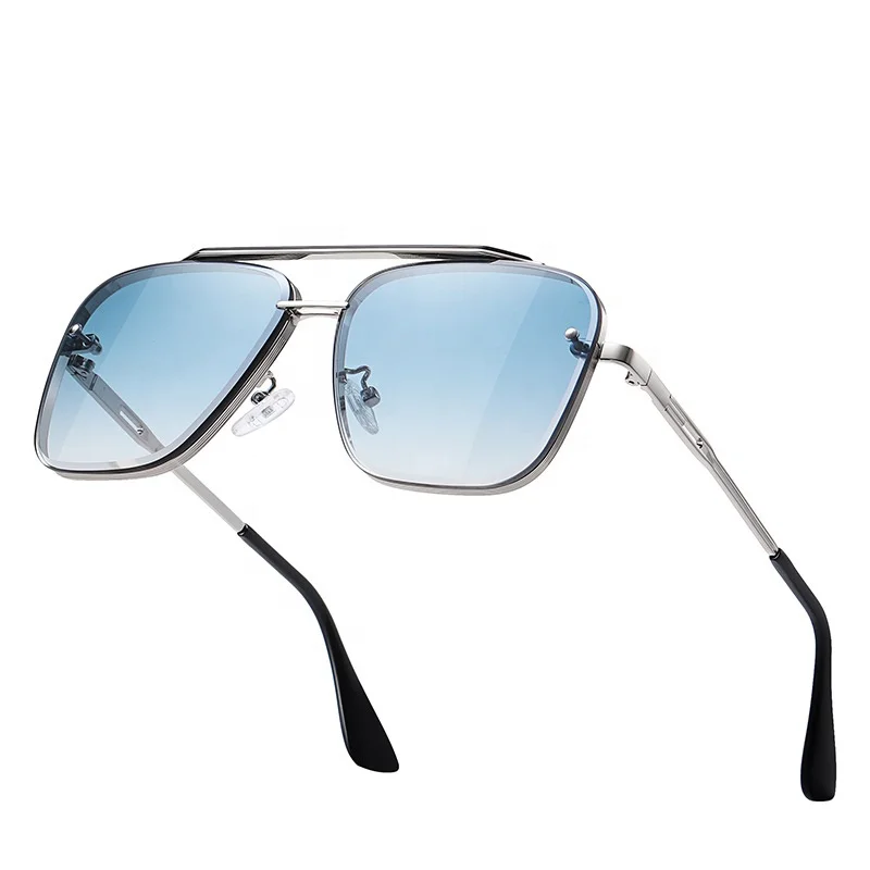 2021 Stainless steel womens big frame ladies mens oversized square rimless sunglasses polarized 2021 women