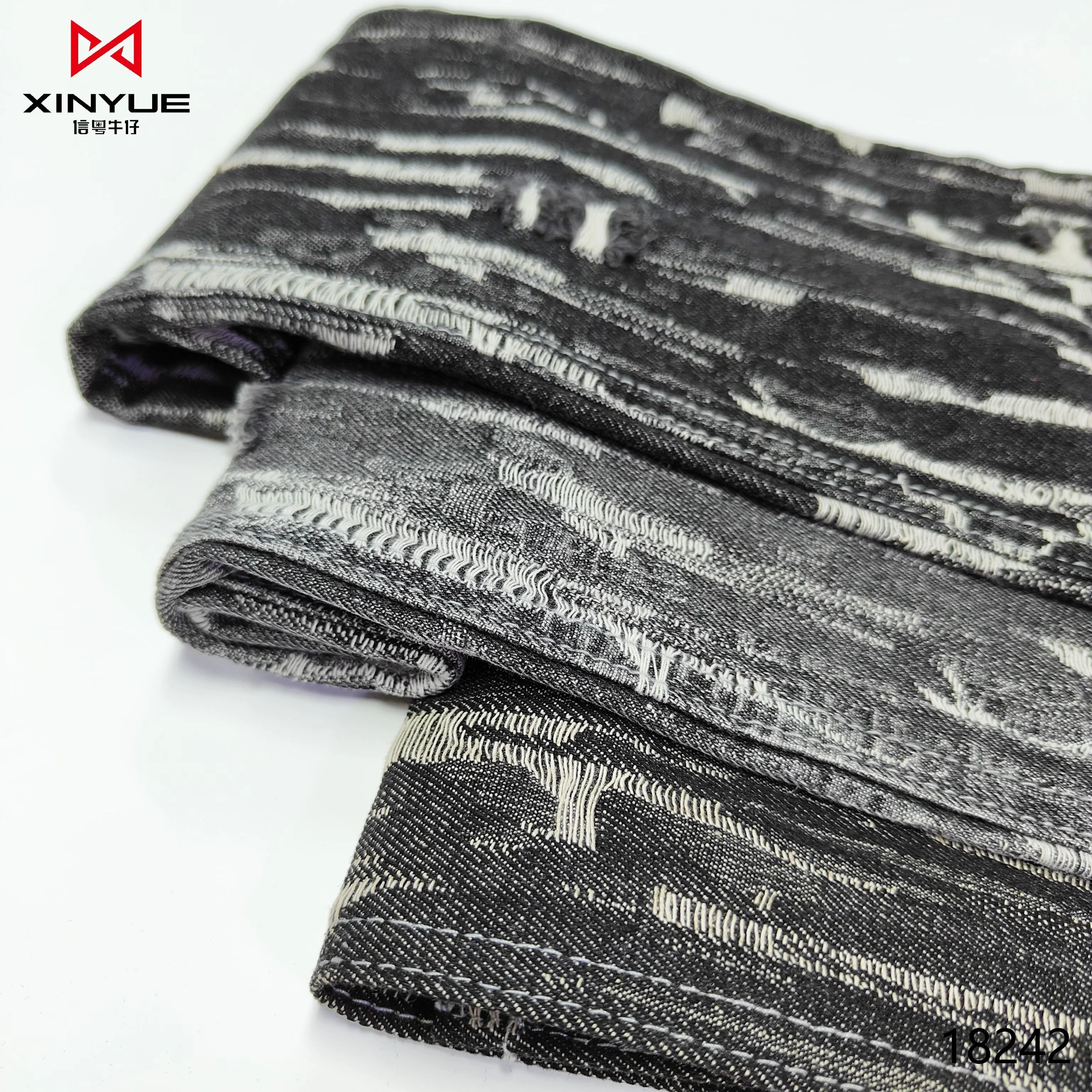 White Black Printed Denim Fabric Denim Jacquard Fabric