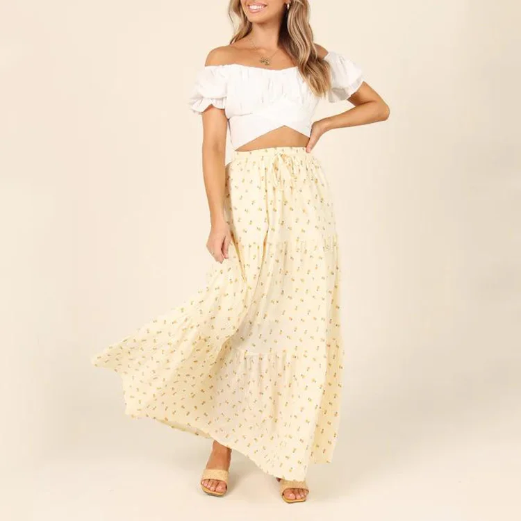 Wholesale Custom Women High Elasticated Waist Floral Print Maxi Skirts