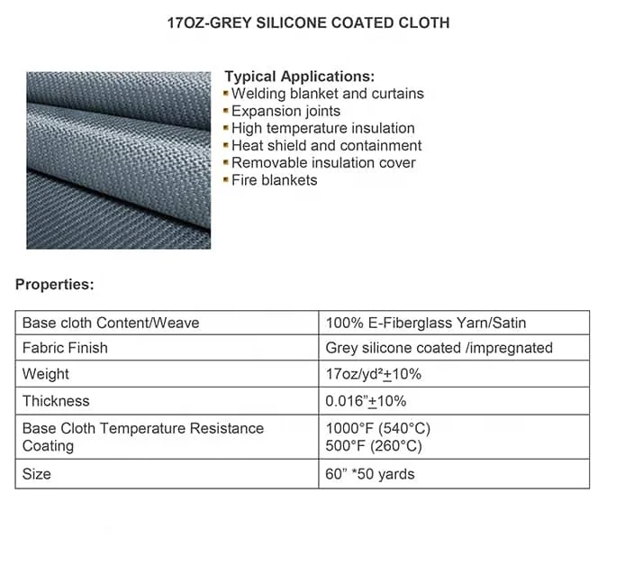Manufacturer High Temperature Gray Silicone Coated Industrial Fiberglass Fabric Reinforced Glass Fiber