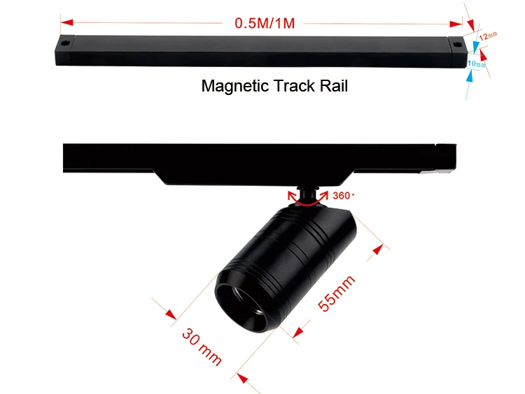 Magnetic track rail 3w led slim showcase light,led light for showcase display
