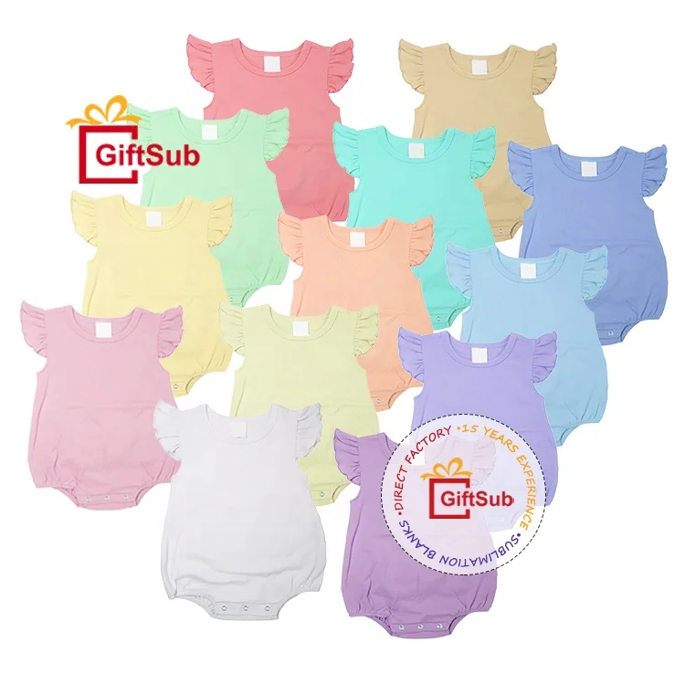 Baby Girls Clothes Solid Color Newborn Cute Ruffle Sleeve Bubble Tee Infant Bodysuits Sublimation Flutter Sleeve Bubble Rompers