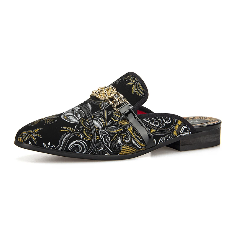 Mens Shoes Luxury Superfine fiber Embroidery pattern Slip-on Penny Loafers