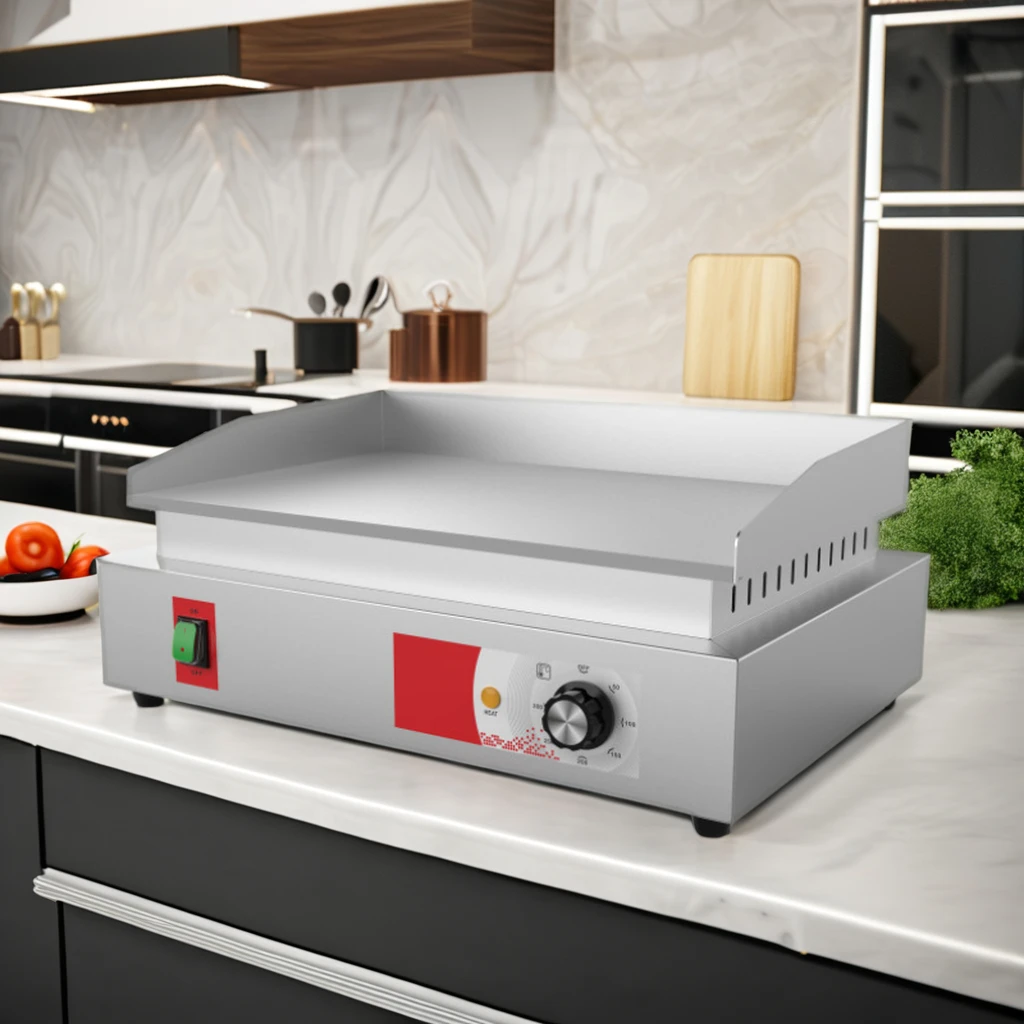 Stainless Steel Full Flat Grill Electric Griddles Adjustable Thermostat with Cut off Outdoor Household Use Barbecue Equipment