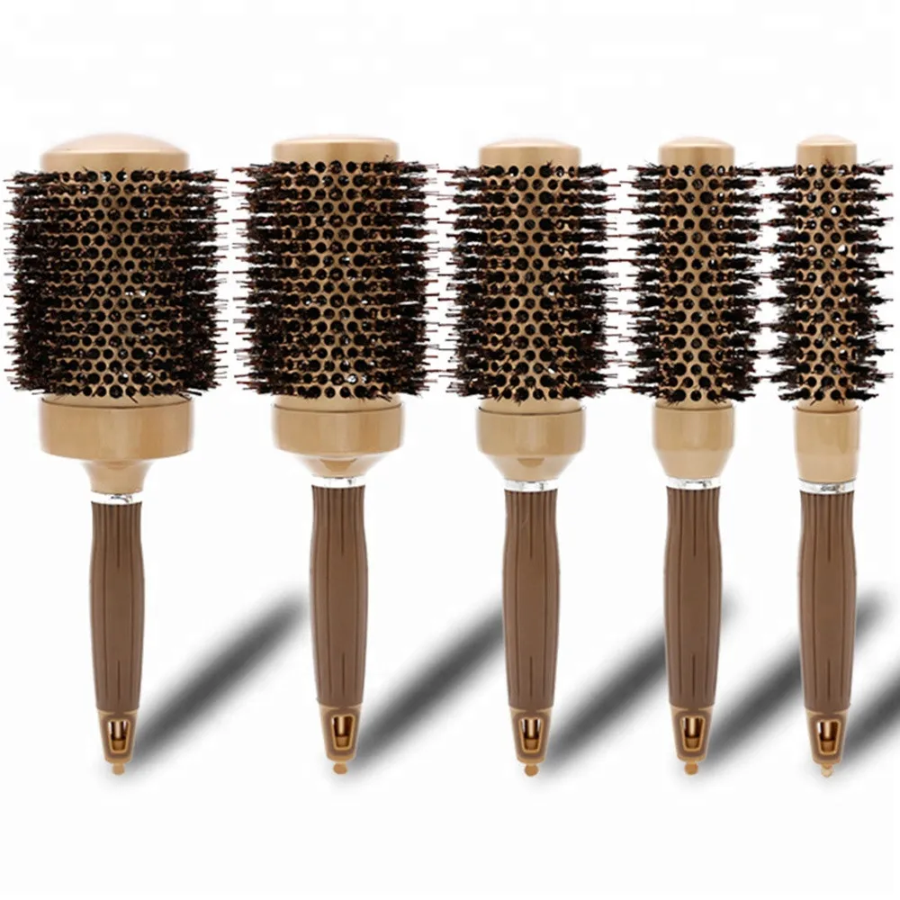 Hot Selling Salon Nano Thermal Ceramic Ionic Round Hair Brush Professional Blow Drying Boar Bristle Hair Brush