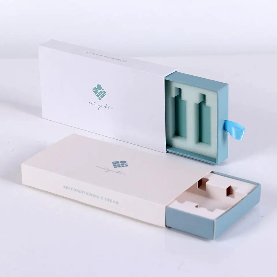 Customized Paper Cardboard Cosmetic Skincare Packaging Perfume Essential Oil Bottle Packaging  Drawer Box With Eva Foam Insert