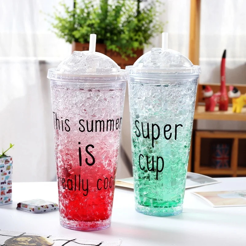 hot selling beach Freezing Gel ice cream cup wholesale reusable custom logo plastic cup with lid and straw