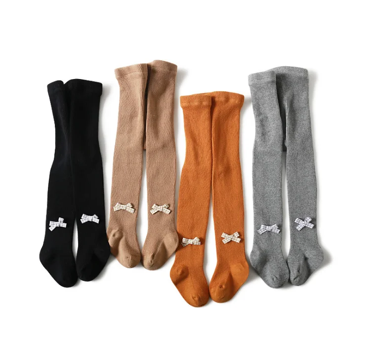 
DRJL-1413 Good qulity Baby Girls Tights silod color with Bowknot Leggings Stockings Panthose Spring and Autumn 