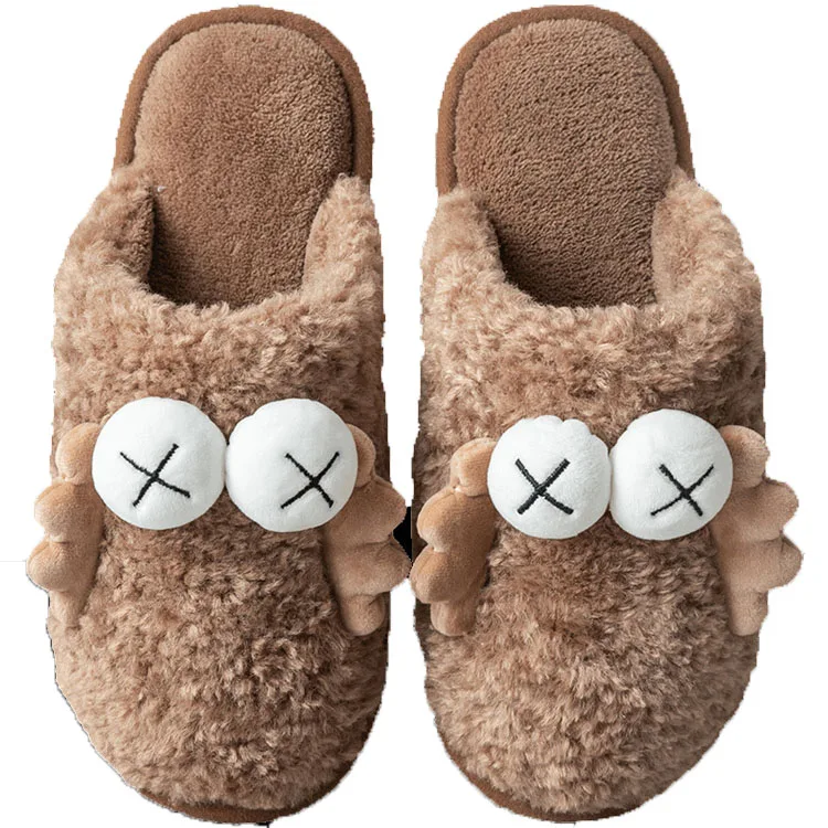 Luxury fluffy flat bottomed plush faux fur open toed slippers indoor home women slippers