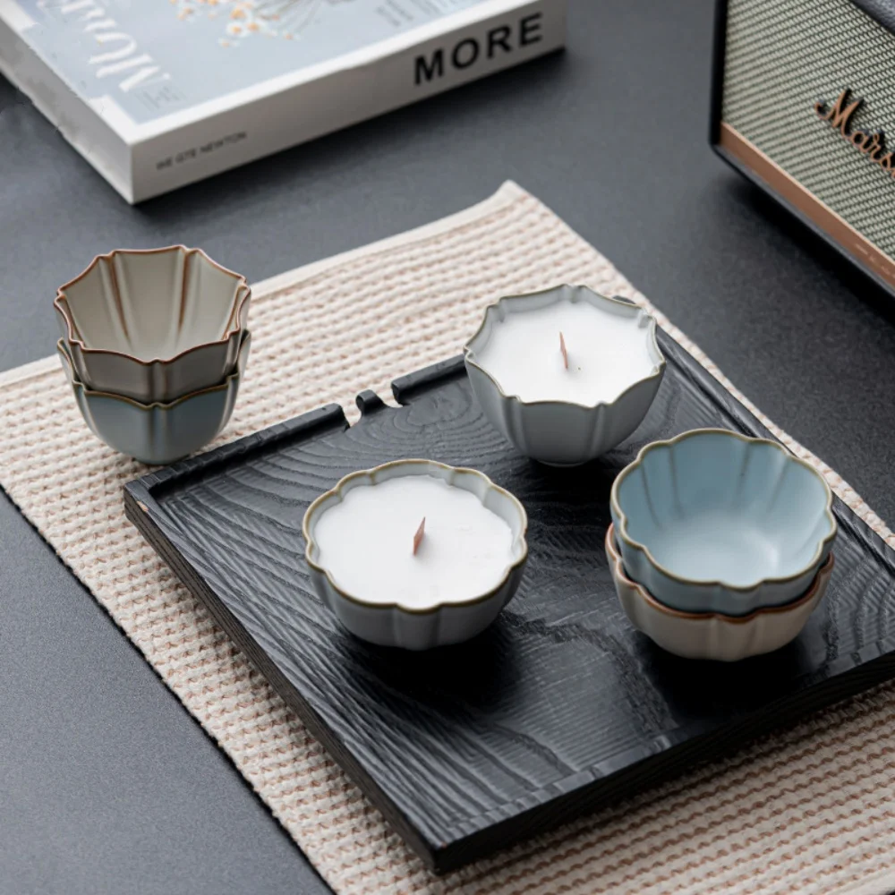 Custom Ceramic Candle Holder For Tealight Spa Massage Melt Jar With Spout Wax Warmer Oil Burner Candle Vessel Candlestick
