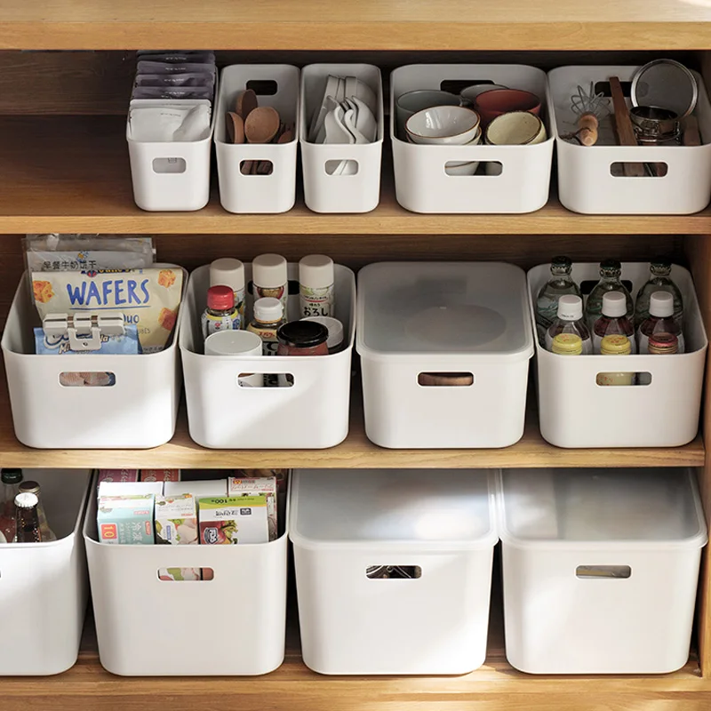 Eco-Friendly Fabric Storage Organizer Containers with Lid Stackable Toy Storage Basket Home Pantry Food Plastic storage Basket