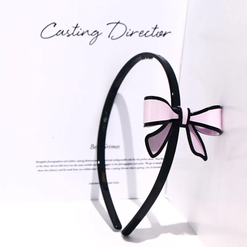wholesale trendy acetate pvc pink bow headband for girls women fashion hairband accessories plastic hair hoop headband with bows