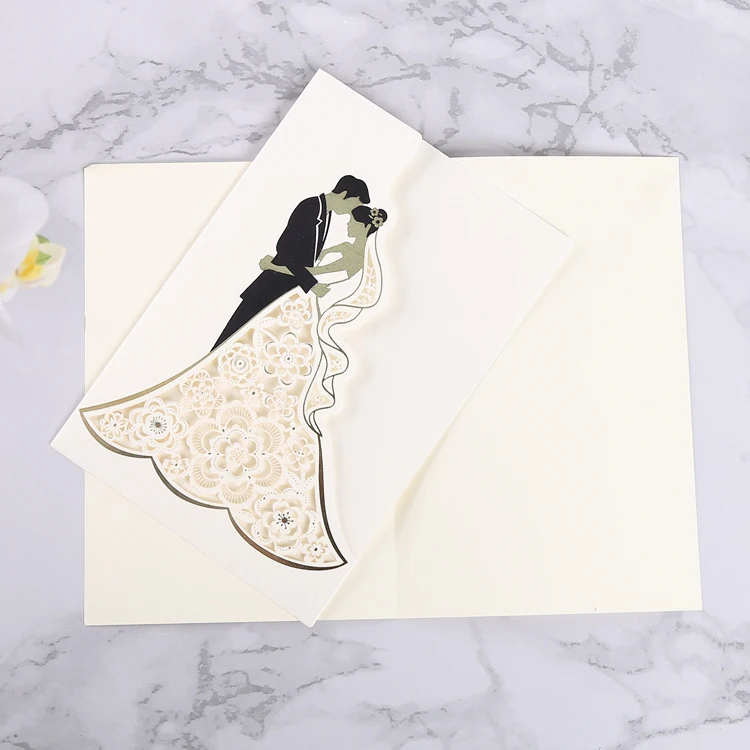 
Elegant laser cut cards can be customized for inner page white wedding invitations With envelope 