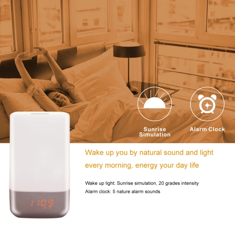 Smart Digital Clock LED Colorful Mood Light Alarm Clock For Bedroom Sunrise Simulation Wake Up Light