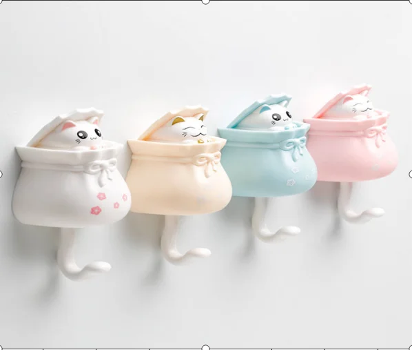 Creative cute cat telescopic hook viscose hook dormitory household key chain decorative hook