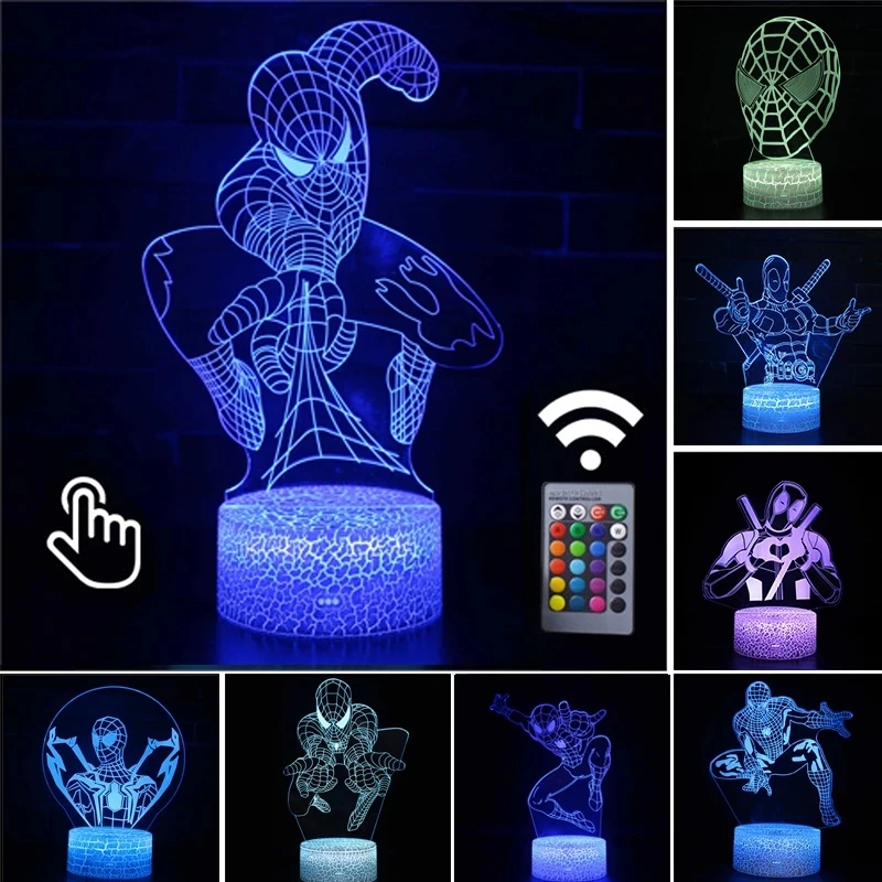 Novelty Acrylic 3D illusion Night Light Anime Character 16 Color Led Night Light Bedside Lamp for Child Bedroom Decoration Gifts