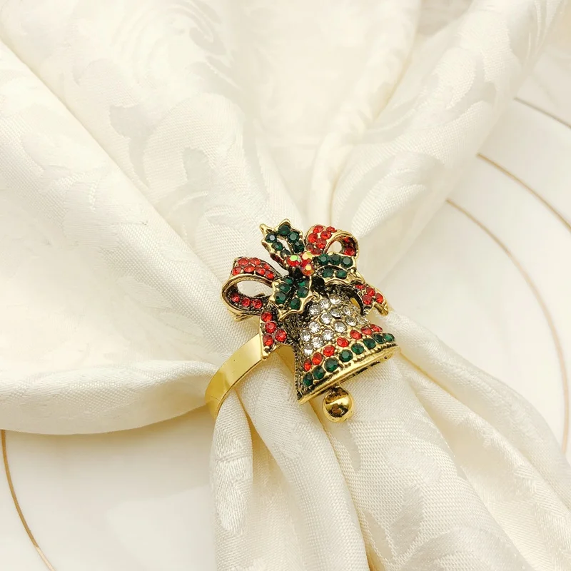 Christmas Jingle Bell Napkin Rings Gold Metal Napkin Ring Holder Rose Flower Napkin Buckle for Christmas HWC18